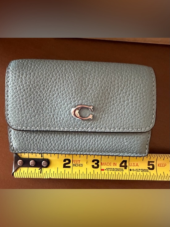 Coach Pebbled Leather Small Wallet in Light Blue - Picture 8 of 14